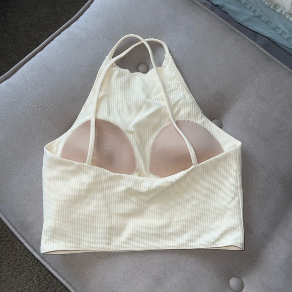 MARYSIA Steffi Top Cropped Halterneck Scalloped Trim Edges Yellow White Medium - Picture 8 of 9